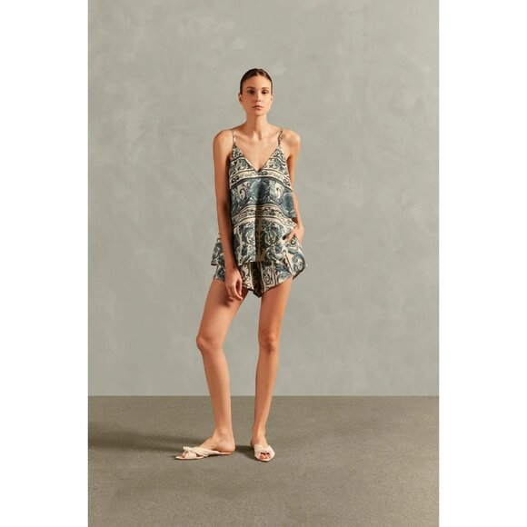 Adriana Degreas Hera Linen Silk Blouse with Straps Blue Womens Size Small - Picture 2 of 9